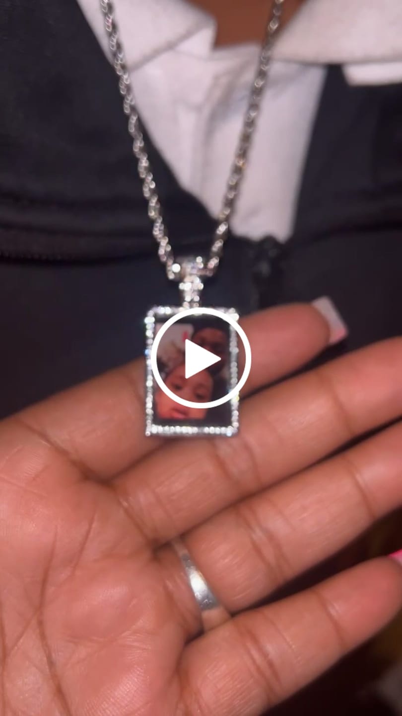Customer video review of Personalized Diamond Studded Colorful Photo Necklace