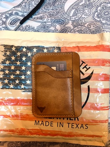 Customer photo review of Mansfield Minimalist Wallet - Saddle Tan