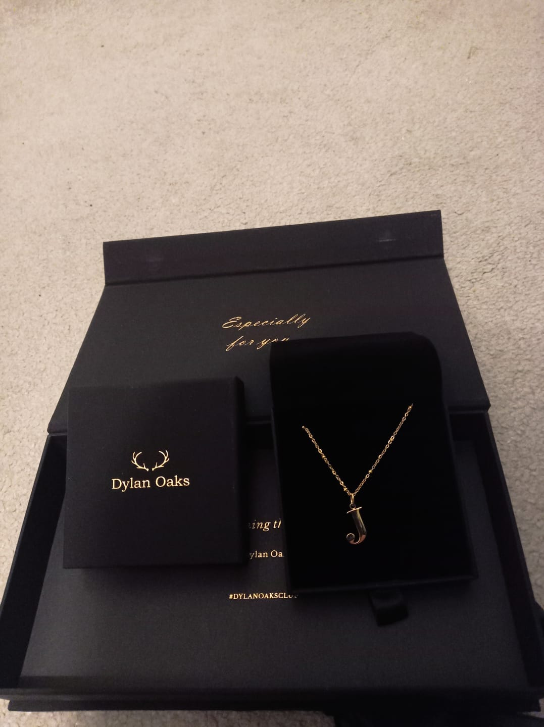 Customer photo review of J Initial Pendant Necklace In Gold