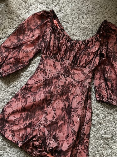 Customer photo review of BACKLOT NON DAMAGED - Vacation Playsuit in Peach and Black Lace - Vixen by Micheline Pitt