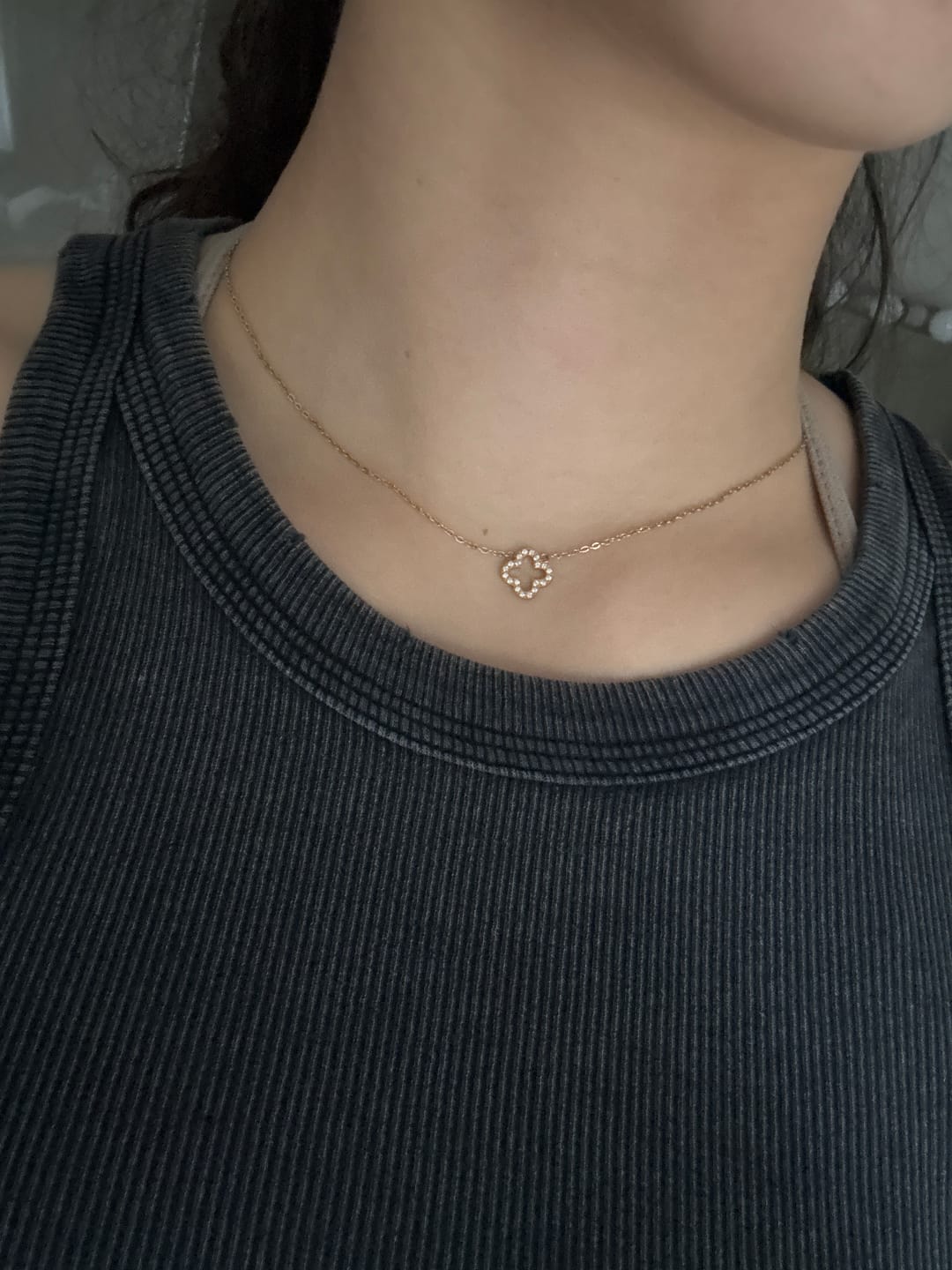 Customer photo review of Pavé Clover Pendant Necklace