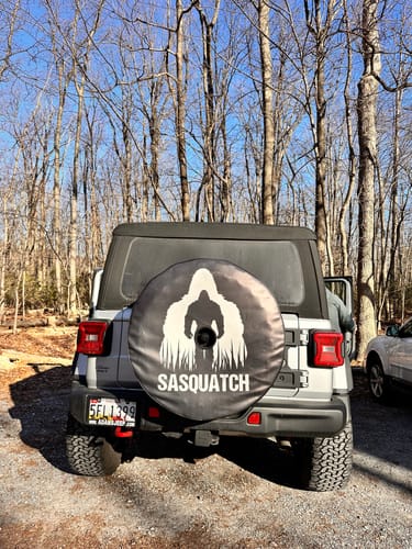 Customer photo review of Official Sasquatch Bigfoot Research Team Spare Tire Cover for Jeep, Bronco, RV, Camper, Van, & More