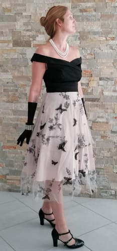 Customer photo review of Robe Swing Vintage Année 50 Épaules Nue Papillons Soirée Cocktail Chic