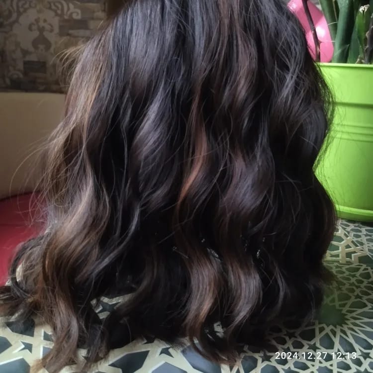 Customer photo review of Synthetic Wig Water Wave Natural Bob With Bangs — Red Copper Ginger | KIMLUD