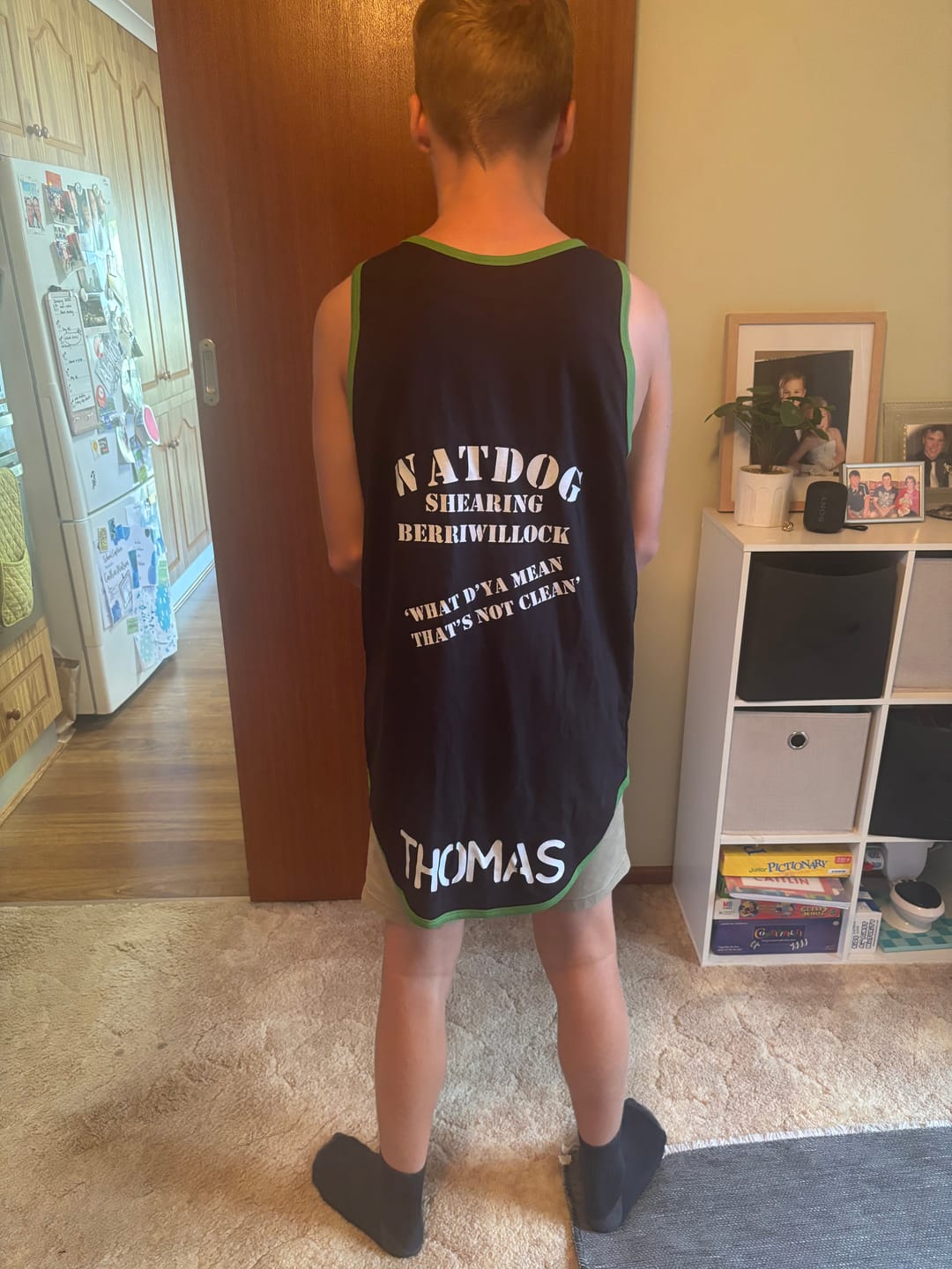 Customer photo review of Black - Green Trim | Shearing Singlet