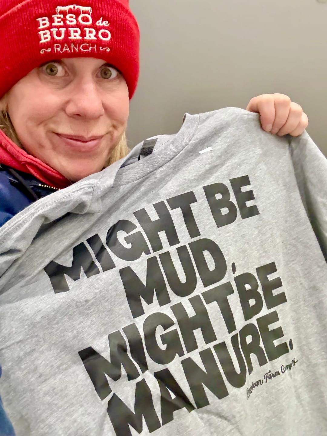 Customer photo review of Mud or Manure Grey Essentials Tee