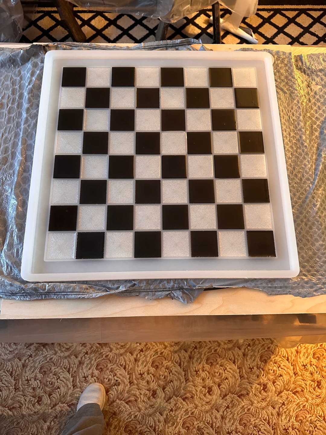 Customer photo review of 19x19x0.5" Full Size Chess Board Silicone Mold With 2" Squares