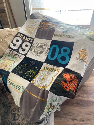 T-shirt quilt featuring track and field by Katie from KS