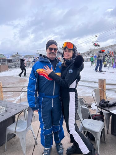 Customer photo review of Women's Minimalist Faux Fur Dark Brown Down One-piece Ski Suits