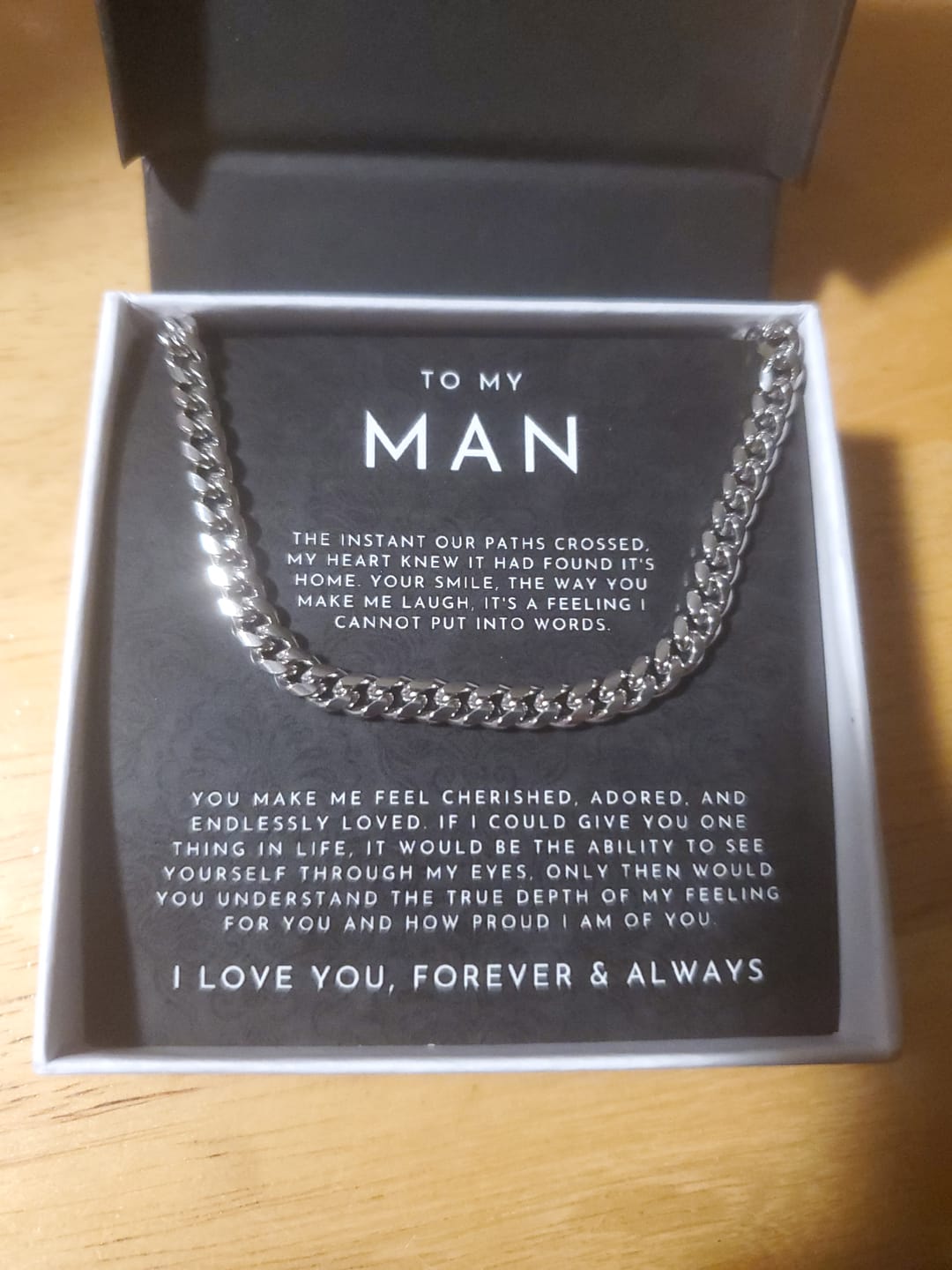 Customer photo review of To My Man Necklace, Husband Boyfriend Gift