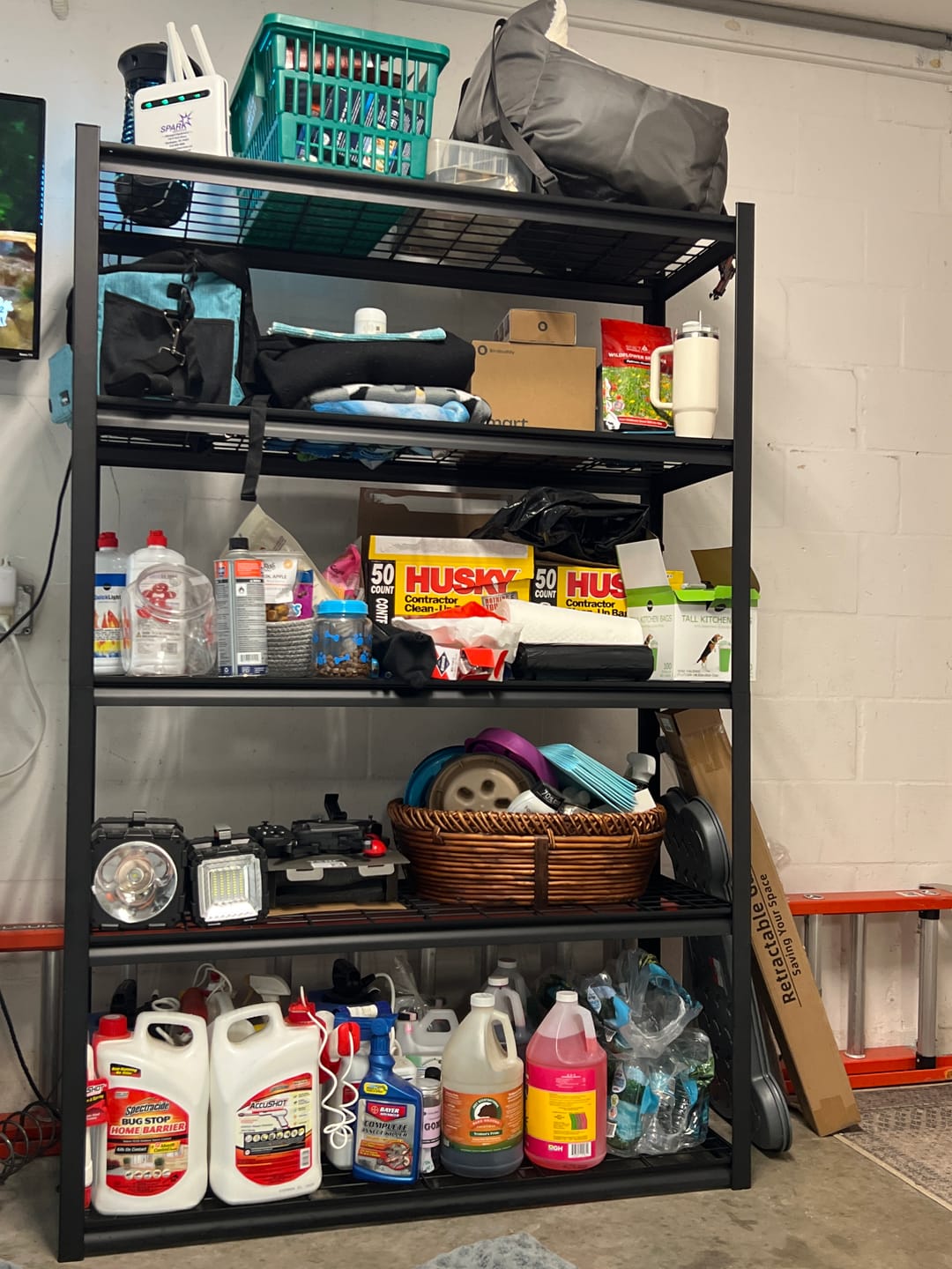 Customer photo review of REIBII 5 Tiers  Storage Shelves 2500LBS basement storage shelves for Garage, Warehouse, Industrial,diy storage shelves