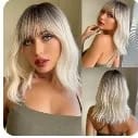 Customer photo review of Synthetic Wig Water Wave Natural Bob With Bangs — Red Copper Ginger | KIMLUD