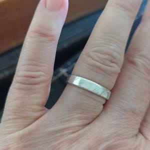 Customer photo review of Custom Fingerprint Engraved Thin Ring Band [4mm], 925 Sterling Silver, Gold Vermeil, Personalized Memorial Christmas Gift for Loss of Family Member