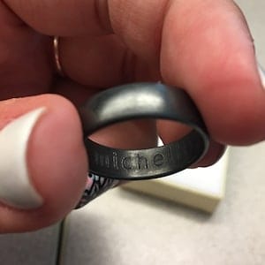 Customer photo review of Custom Fingerprint Engraved Wide Unisex Ring Band [6mm], Sterling Silver, Gold Vermeil, Personalized Memorial Christmas Gift for Loss of Family Member