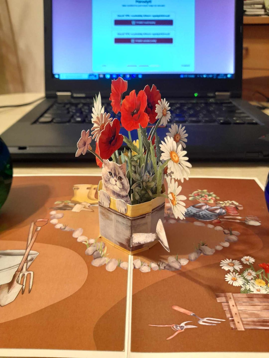 Customer photo review of Kačiukas laistytuve: išskirtinio grožio 3D pop-up atvirukas + vokas