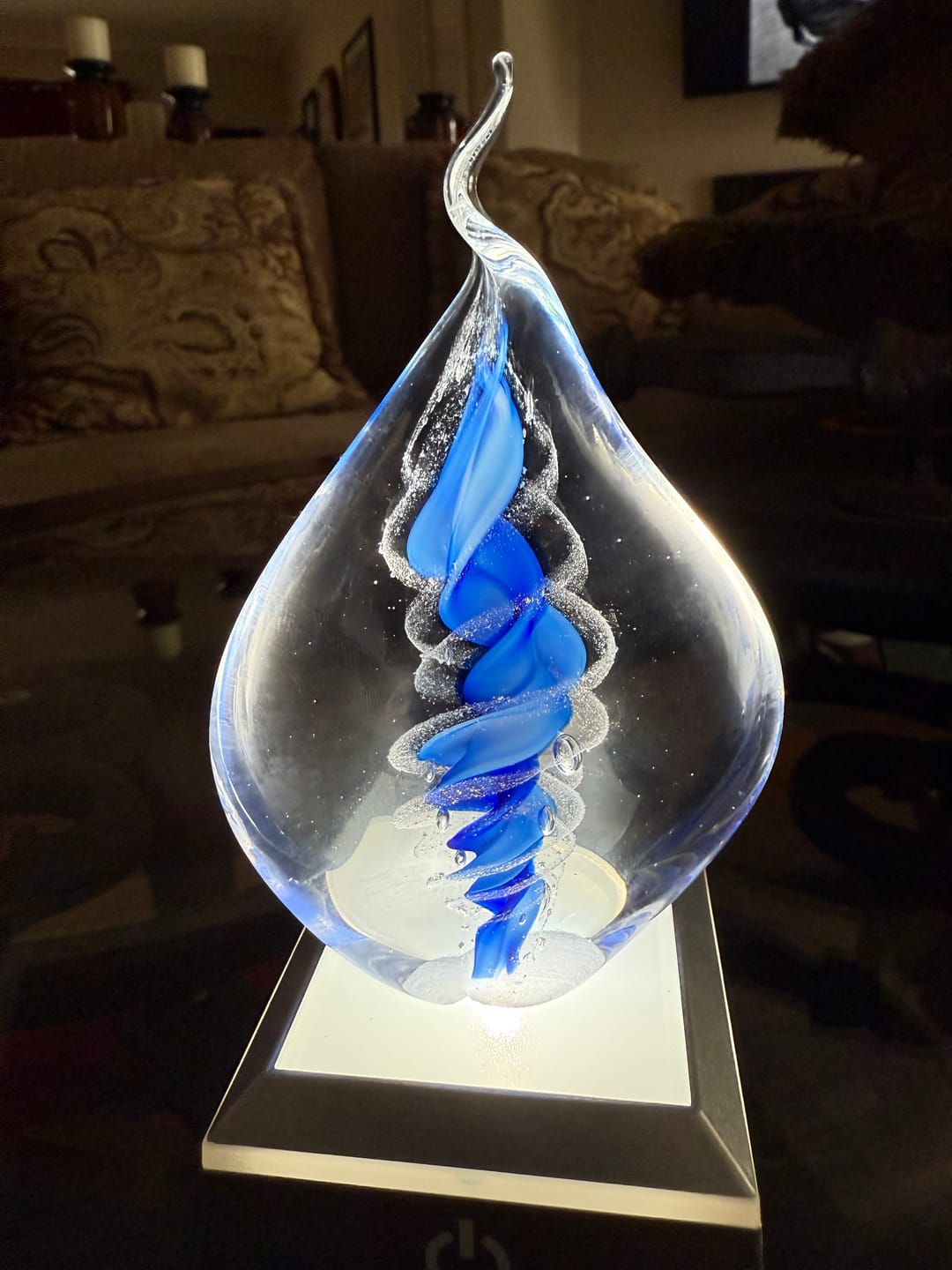 Customer photo review of Memorial Glass Flame with Cremation Ashes