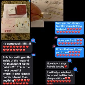 Customer photo review of Custom Fingerprint Engraved Thin Ring Band [4mm], 925 Sterling Silver, Gold Vermeil, Personalized Memorial Christmas Gift for Loss of Family Member