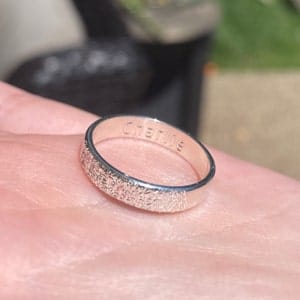 Customer photo review of Custom Fingerprint Engraved Thin Ring Band [4mm], 925 Sterling Silver, Gold Vermeil, Personalized Memorial Christmas Gift for Loss of Family Member