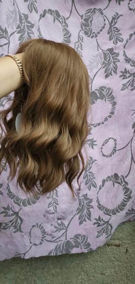 Customer photo review of Synthetic Wig Water Wave Natural Bob With Bangs — Red Copper Ginger | KIMLUD