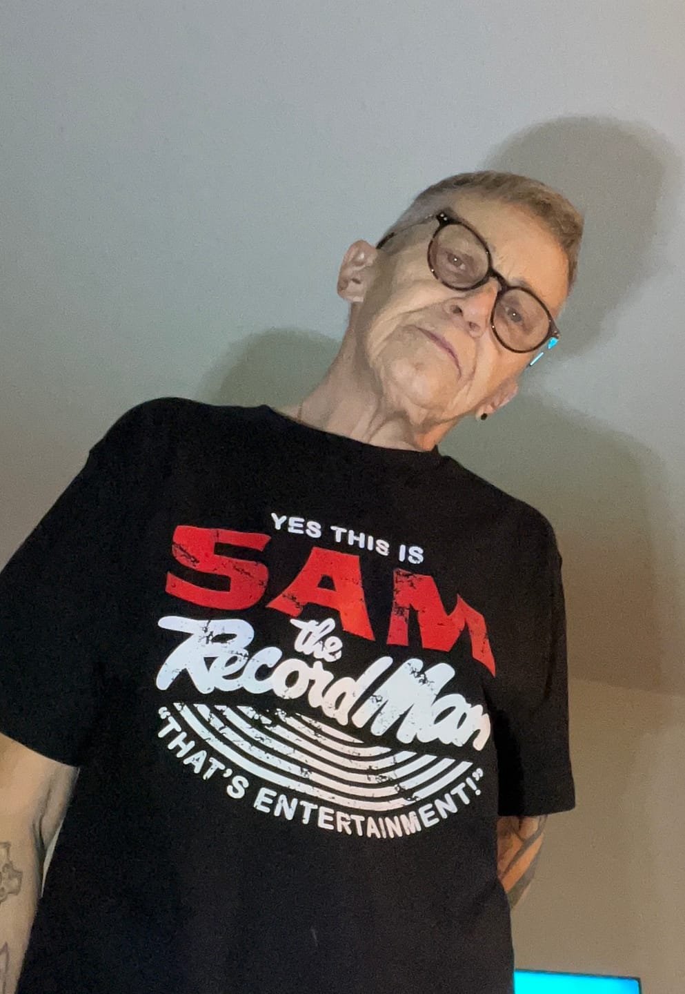 Customer photo review of Sam the Record Man T-Shirt