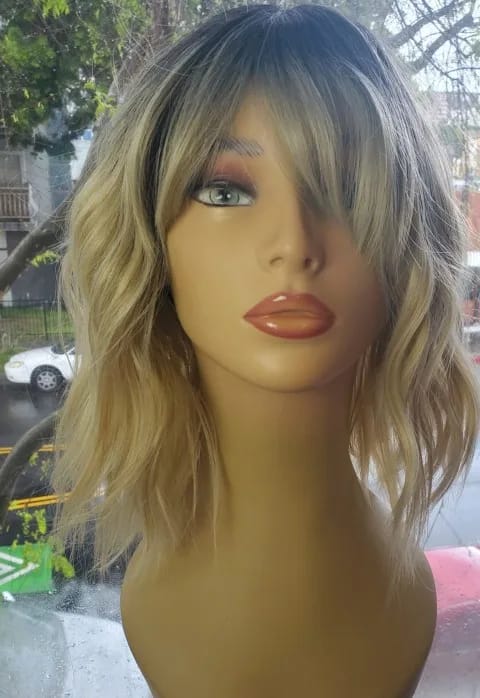 Customer photo review of Synthetic Wig Water Wave Natural Bob With Bangs — Red Copper Ginger | KIMLUD