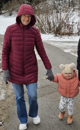 Customer photo review of Maroon Duck Down Puffer Coat
