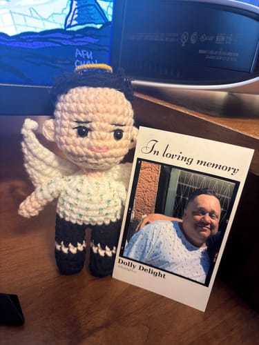 Customer photo review of Dolly® Personalized Crochet Doll with Photo Card