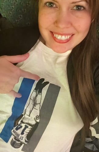 Customer photo review of St Brown Celly Racing Stripe T-Shirt