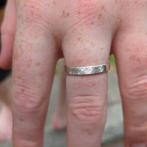 Customer photo review of Custom Fingerprint Engraved Thin Ring Band [4mm], 925 Sterling Silver, Gold Vermeil, Personalized Memorial Christmas Gift for Loss of Family Member