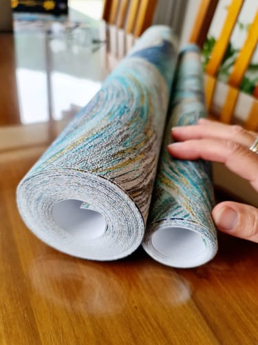 Customer photo review of Wave Wallpaper - Blue/Gold