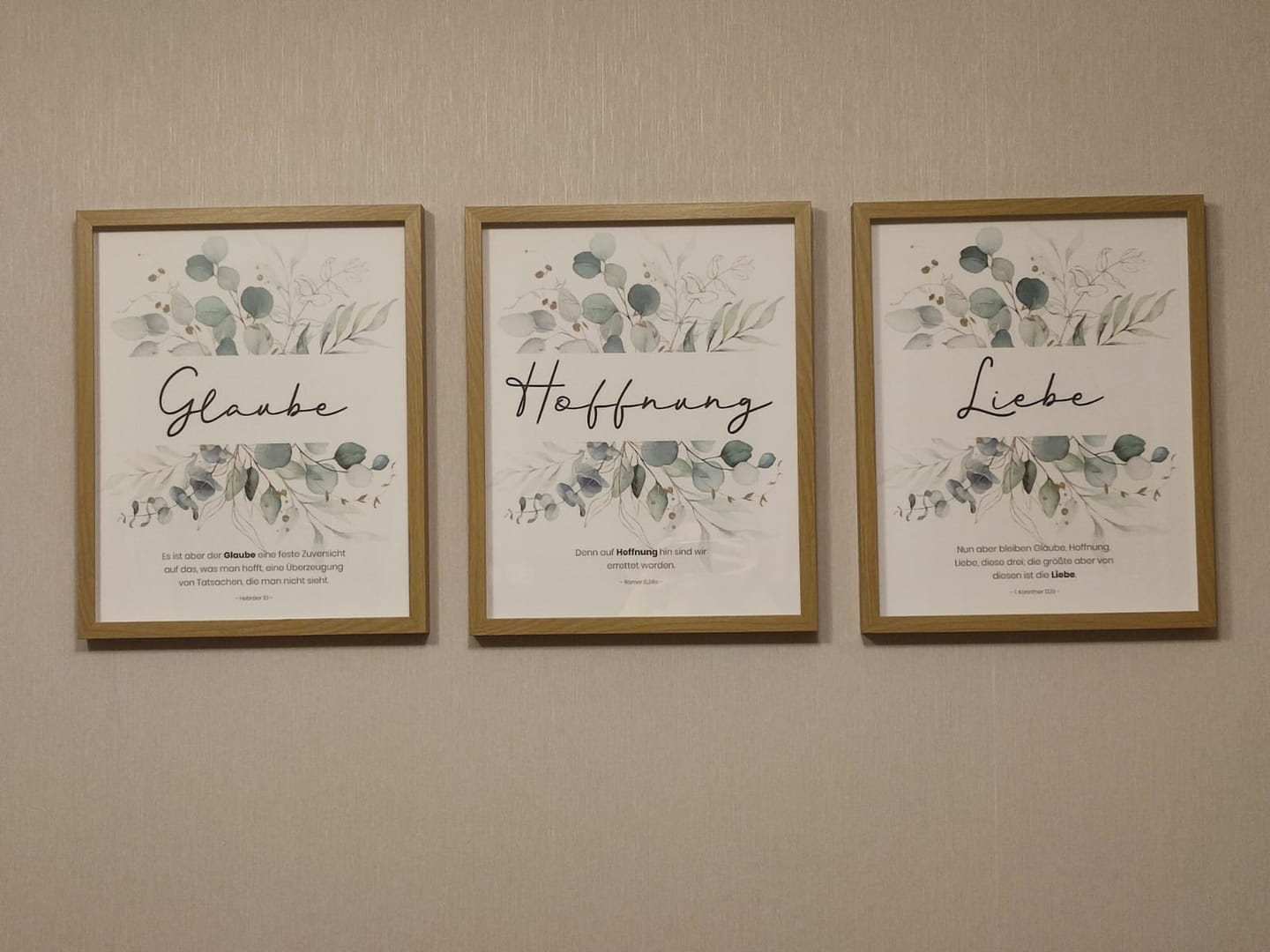 Customer photo review of Poster "Glaube Hoffnung Liebe" · 3er Set · Pflanzen Grün · A3 / A4 · Bibelvers Deutsch