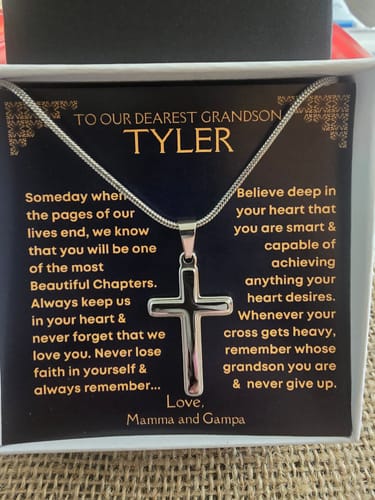 Customer photo review of Grandson, Never Lose Faith - Cross Necklace With Personalized Message Card (GS31-P)