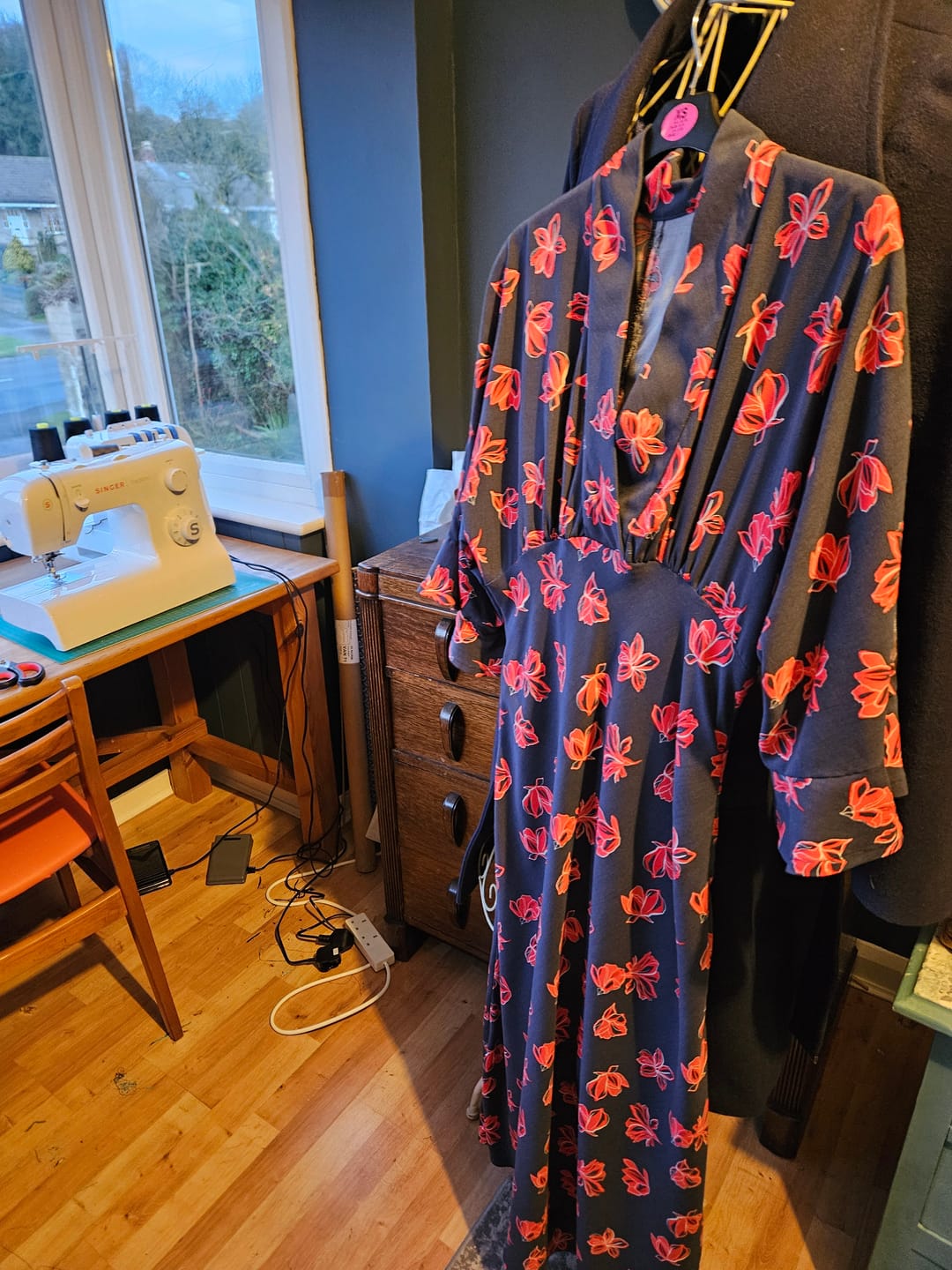 Customer photo review of Red Floral on Navy Viscose Challis Fabric