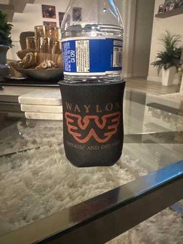 Customer photo review of Drinkin' and Dreamin' Waylon Jennings Collapsible Koozie
