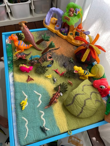 Customer photo review of Large Dinosaur Land with Volcano Play Mat Playscape