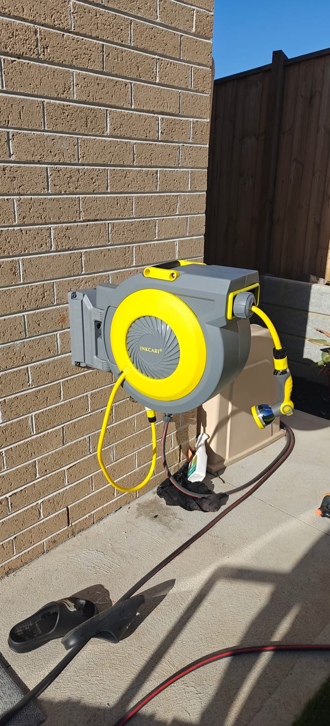 Customer photo review of 30m Retractable Garden Hose Reel.. Fully Installed