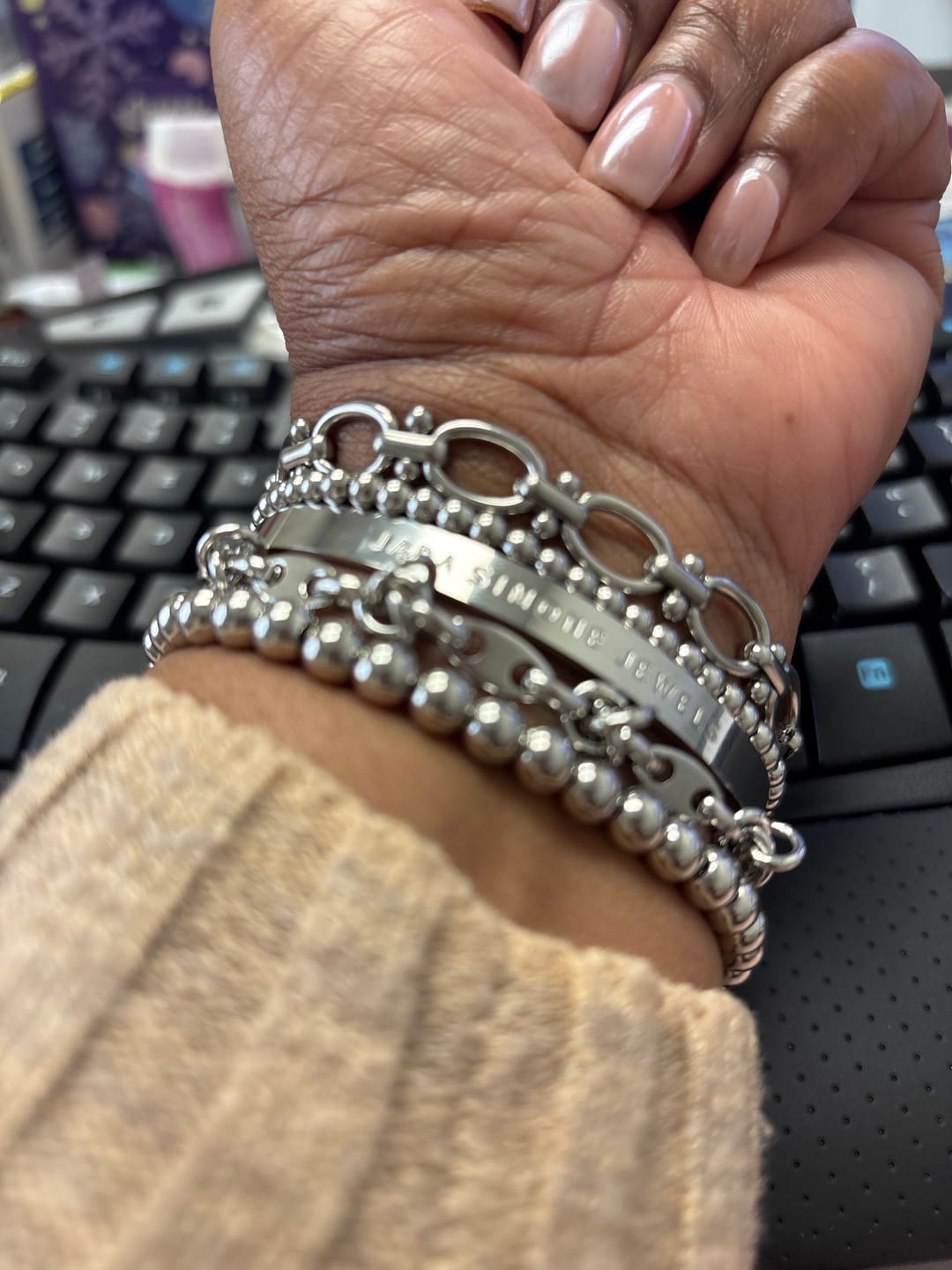 Customer photo review of Chrisette Stainless Steel Bracelet Stack