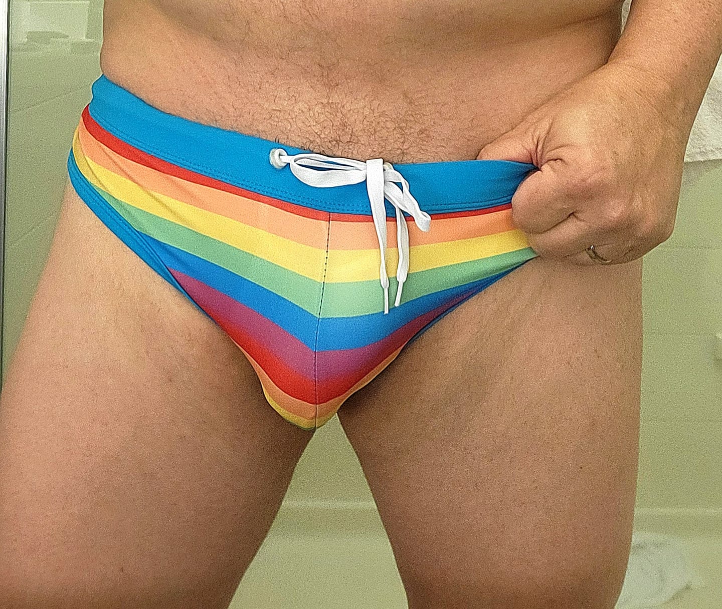 Customer photo review of Men's ComfortFit Swim Briefs with Removable Pad