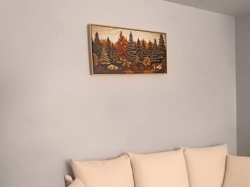 Customer photo review of Layered Wood Panel Effect Fir Tree Forest Framed Canvas Wall Art For Cabin