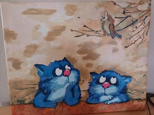 Customer photo review of Two Blue Cats | Paint by Numbers
