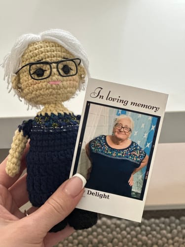 Customer photo review of Dolly® Personalized Crochet Doll with Photo Card