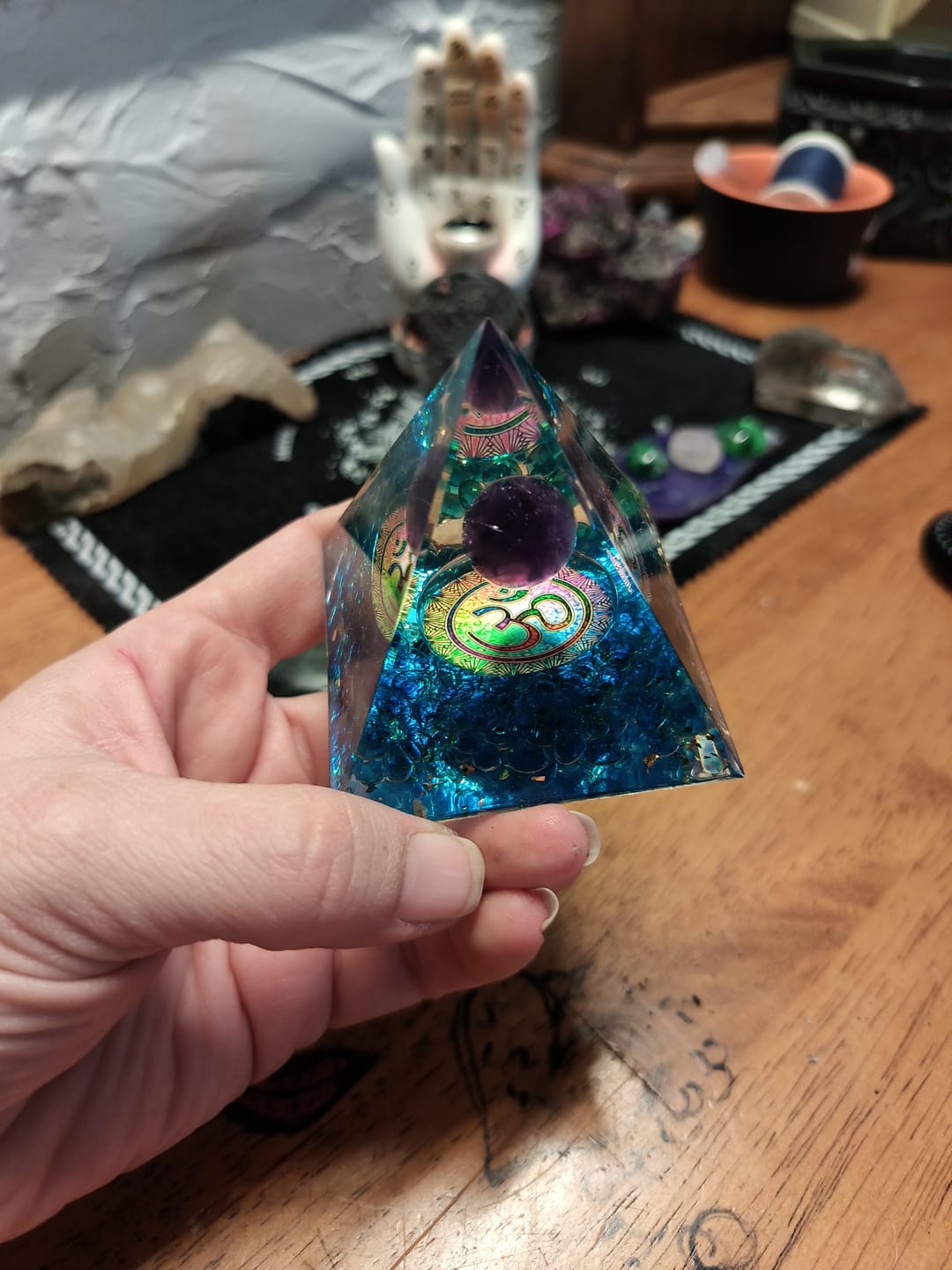 Customer photo review of OM Amethyst & Blue Quartz Pyramid