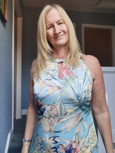 Michelle G. review of Abstract Floral Garden on Light Blue Satin Fabric image 1 out of 2