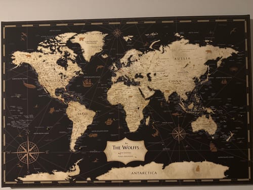 Customer photo review of Pinnable World Journey Map • Rustic Gold