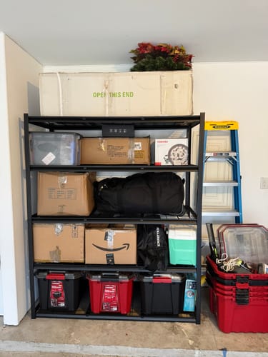 Customer photo review of REIBII Garage Shelving 60"W Adjustable Heavy Duty Metal Shelving Rust-Resistant Garage Organization for Warehouse, Basement,Workshop