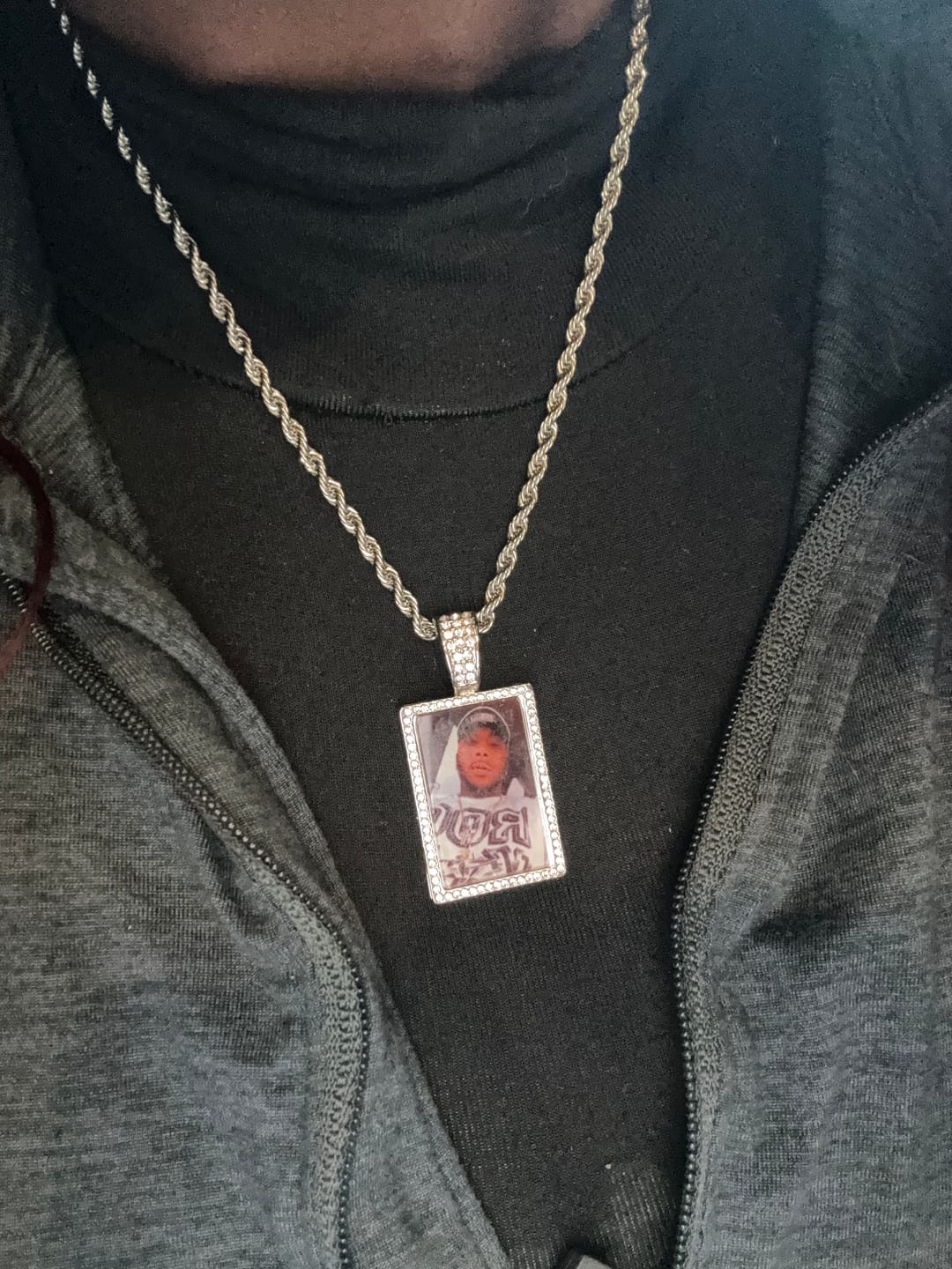 Customer photo review of Personalized Diamond Studded Colorful Photo Necklace