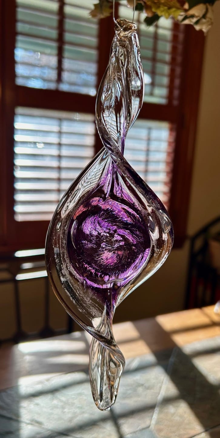 Customer photo review of Dichroic Spinner Suncatcher with Infused Cremains