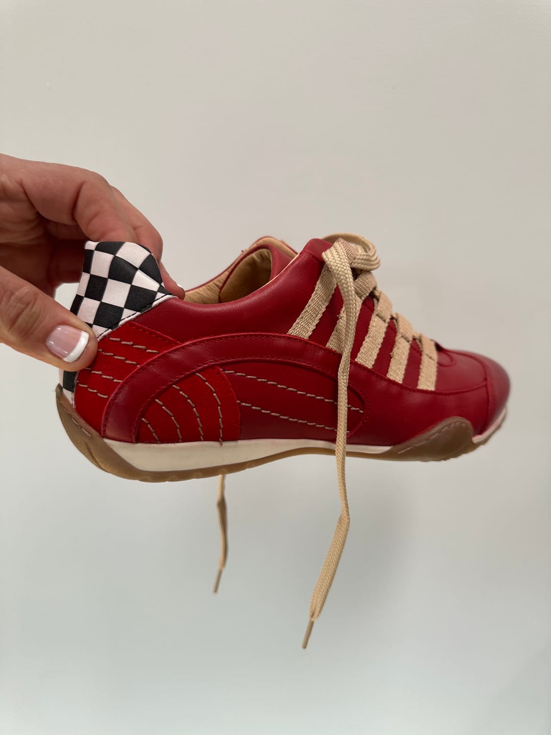 Customer photo review of Women's Racing Sneaker in Corsa Rosso (Red and Sand)