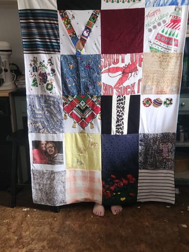 T-shirt quilt with cooking, celebration themes by Ashley from OK