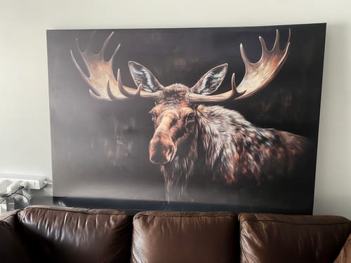 Customer photo review of Dark Moose Painting Cabin Decor Framed Canvas Wall Art